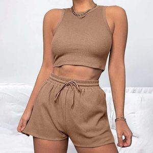 Damen-Trainingsanzüge, Tank-Top, Shorts, zweiteilige Sets, Damen-Workout-Outfits, lässig, passende bauchfreie Badehose mit hoher Taille, Yo-Ga-Sport-Übungsset