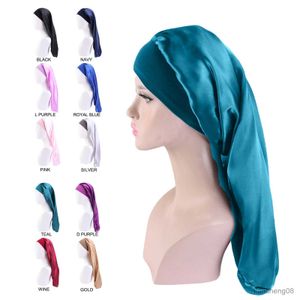 Long Satin Bonnet Sleep Silk Sleeping With Wide Elastic Band Loose Night Hat For Women Braids Curly Hair Natural Hair R230612