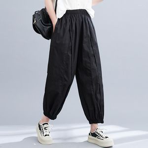 Calça Feminina 2023 Chegada Verão Estilo Coreano Feminino Algodão Retalhos até o Tornozelo Casual Solto Cintura Elástica Harém V304