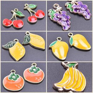 Charms 10pcs Cute Enamel Fruit Cherry Lemon Orange Banana Pineapple Grape Charm Pendant For DIY Earrings Necklace Jewelry Making