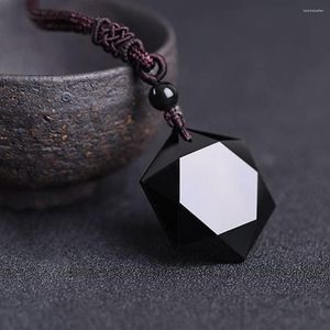 Pendant Necklaces Natural Black Obsidian Hexagram Healing Crystal Amulet Protection Necklace Sweater Chain Women Men Charm Jewelry Gifts