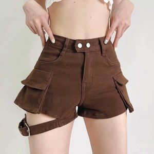 Pantaloncini da donna Merce tinta unita Sexy Y2k Valigia da tasca corta coreana Pantaloncini da donna estivi a vita alta Collant casual P230606