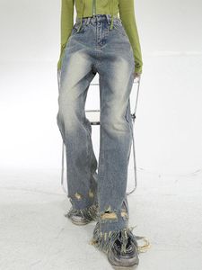 Jeans da donna Donna Vintage Y2K Emo Streetwear Fata Grunge Pantaloni larghi in denim Pantaloni strappati Alt Dritto Vita alta Vestiti Harajuku