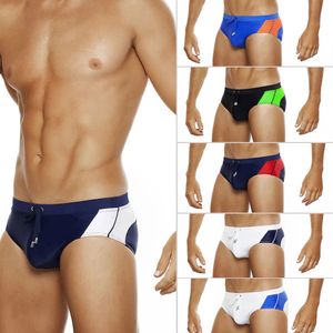 Men's Swimwear European and American Summer Colorblock Triangle Swimsuit LaceUp Swim Beach Board Shorts Swimming Trunks With Push Pads 230612