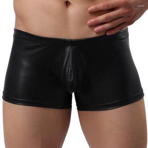 Cuecas Masculinas Boxers Sexy Mens Couro Sintético PU Cuecas Penis Bolsa Calcinhas Boxers Shorts Masculinos Masculinos