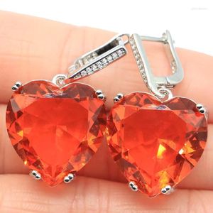 Dangle Earrings 35x20mm Big Heart Gemstone 20mm Orange Spessartine Garnet Pink Morganite Fine Jewelry Daily Wear Silver