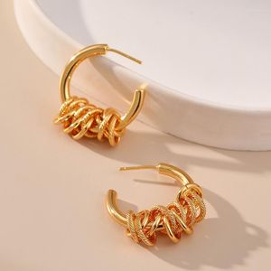 Hoopörhängen koppar pläterad 18k guld Europa och USA: s geometriska cirkel Cross Design Sense Women Metal Texture Jewelry