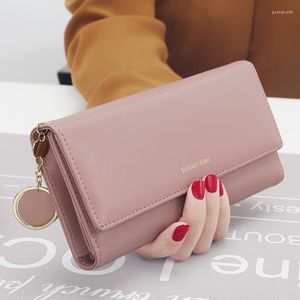 Plånböcker Kvinnors enkla casual läder plånbok mode stor kapacitet lång tri-fold handväska kvinnlig kopplingskorthållare cartera mujer