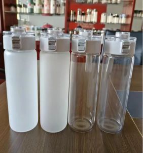 12oz 20oz sublimation Frosted Clear Glass Tumbler Outdoor Sports Water Bottle With Lanyard Lid 0612