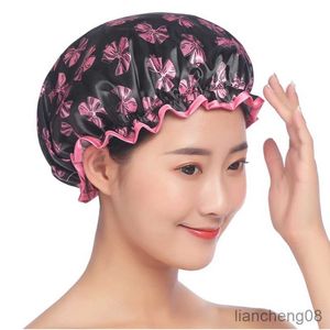1Pc Thick Waterproof Bath Hat Double Layer Hair Cover Women Supplies Bathroom silk bonnet Satin Bonnets R230612