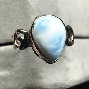 Cluster Rings Natural Blue Larimar Ring For Women Men Love Gift 14x11mm Beads Sterling Silver Water Pattern Gemstone Adjustable Jewelry