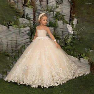 Girl Dresses Flower For Wedding Party Lace Appliques Sweetheart Floor-Length Back Button Ball Gown Robe Princesse Fille Vestidos