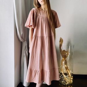 100% bawełniany muślinowy sukienka damska swobodny retro falbany Sundress wakacyjne sukienki na plażę