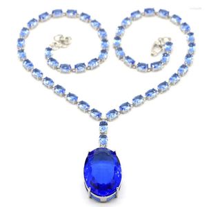 Catene 35g 925 SOLIDO COLLANA IN ARGENTO STERLING Pietra preziosa ovale taglio principessa 30x20mm Rich Blue Violet Tanzanite Acquamarina Gioielli di moda