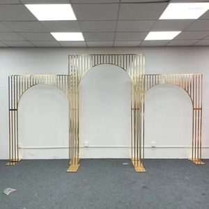 Party Decoration 3Pcs Arch Gilded Shelf Wrought Iron Screen Arches Gold Plated Frame Wedding Backdrop Decor Props Flower Stand