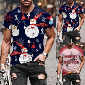 Мужские футболки Men Осень Осень Зимние повседневные с коротким рукавом рождественский 3D -печать