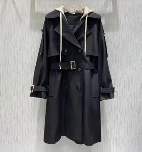 Giacca a vento Designer Cappotto con cappuccio Trench coat da donna Autunno Inverno Temperamento caldo Giacca Cappello Staccabile Classico Doppio petto Design top