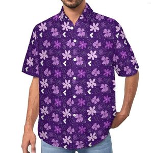 Mäns casual skjortor lila blommigt tryck daisy flower strand skjorta hawaiian vintage blusar män tryckt stor storlek