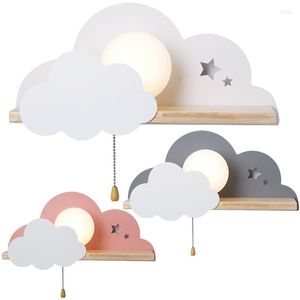 Wall Lamp Nordic Creative LED Lamps Beside Bedroom Light Fixtures Wood Eye Protection Bedside Cloud Lights For Decor C