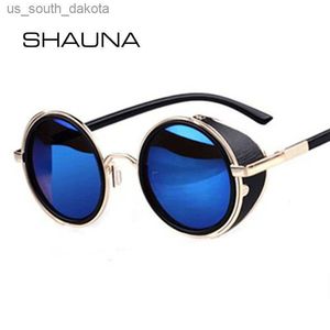 Shauna Vintage Women Steampunk Retro Coating Men okrągłe okulary przeciwsłoneczne projektant marki Punk Sun Glasses UV400 L230523