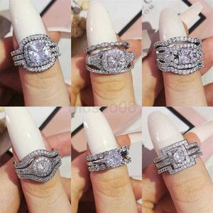 バンドリング2021 New Design Luxury 3 PCS 3 in 1 925 Sterling Silver Ring Cushion Engagement Wedding Ringセット女性用ブライダルジュエリーR4308 P0818208S J230612