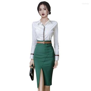 Two Piece Dress Korean Spring Professional Chiffon Shirt Slim Skirt Two-piece Elegant Women Suit Office Manager Outfits