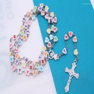 Pendant Necklaces Catholic Porcelain White Love Rosary Prayer Cross Necklace Mary Bless Heart-shaped