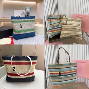 Designer Straw Beach Bag Mulheres Grande Capacidade Contraste Cor Ombro Crossbody Personalizado Listrado Tecido Totes Designer Bolsas 230420