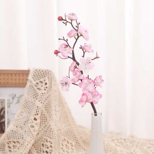 Getrocknete Blumen, 2 Stück, künstlicher langer Zweig, Pflaumenblüte, Wohnzimmer, Wand, Zuhause, Tischdekoration, rosa Kirschseide, gefälschte Blume, Winter-Sakura