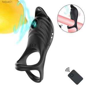 Anello del pene vibrante Coppia vibratore Clit Sucker Stimolatore 5 modalità G-spot Massage Cock Ring Giocattolo del sesso per uomo con telecomando L230518