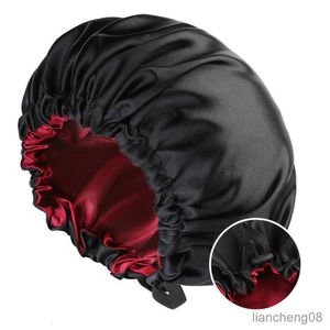 Double Layer Satin Solid Sleeping Hat Night Sleep Hair Care Nightcap Bathroom Bath Adjustable Elastic R230612