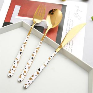 Flatware Sets Stainless Steel Spoon Creative Colorful Long Handle Korean Knife And Fork Household Cutlery Kitchen Accessories