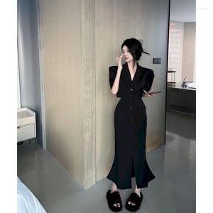 Two Piece Dress Insozkdg Summer 2023 Korean Fashion Set Women's Black Short Sleeved Blazer Fishtail Half Skirt For Women Other