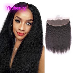 Yirubeauty kinky rak 13x4 spets frontala peruanska indiska 100% mänskliga hår toppstängningar naturlig färg 10-24 tum