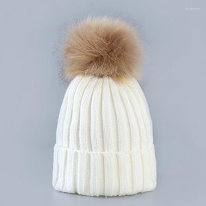 Boinas 2023 Bonito Inverno Mãe Mulheres Bebê Crianças Crochê Malha Chapéu Bonés Crianças Menina Menino Lã Pele Bobble Bola Pompom Gorros Chapéus