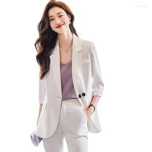 女子2ピースパンツ高品質のファッションスリークォーターブレザー女性ビジネススーツパンツとジャケットセットオフィスレディースワークユニフォーム