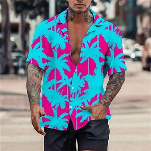 Camisa social masculina verão camisa havaiana 3D t-shirt retrô camisa coqueiro padrão manga curta homem camisa férias casua homem t-shirt praia 230612