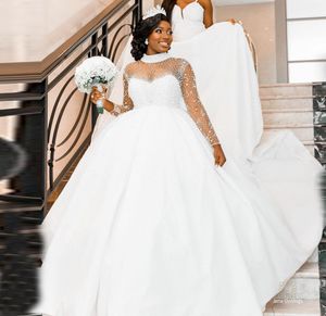 Arabski Dubai Crystal Women's Wedding Suknia 2023 Koraliki z wysokim szyją cekiny afrykańskie puffy księżniczka suknia ślubna vestidos de novia custom Made