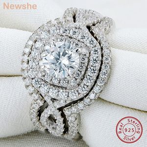 Pierścień Solitaire She 3pcs 925 Srebrne obrączki ślubne dla kobiet CZ symulowany diamentowy pierścionek zaręczynowy luksusowa biżuteria 230609