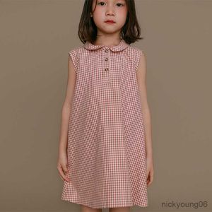 Girl's Dresses Girls Retro Loose Doll Collar Dress 2023 Summer New Baby Kids Casual Sleeveless Pink Vest With Buttons R230612