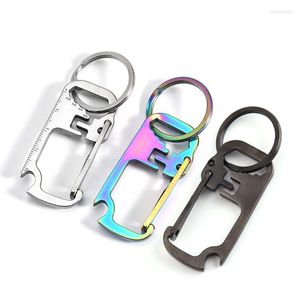 Keychains Stainless Steel Keychain Pendant Multifunctional With Bottle Opener Ruler Outside Hexagonal Car Key Ring K5182