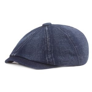 Dżinsowy ośmioboczny czapkę mężczyzn's Women's Retro Beret Artistic Youth Młodzież szczyt malarz malarz cap unisex newsboy Sun Hat Gorras Mujer