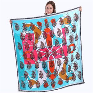 130x130cm 100% Sarja Seda Cachecol Para Mulheres Duplo Cavalo Lenço Padrão Árvore da Vida Xales Moda Espanha Cachecóis Quadrados Feminino Pa241P