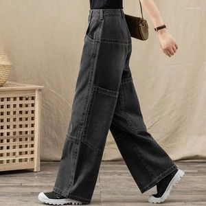 Kvinnors jeans kvinnor breda ben denim byxor lossa rak baggy kvinnlig streetwear brett ben hip hop casual byxor