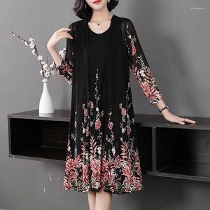 Work Dresses Single/Sets Print Dress Two-Piece Sets Summer Fashion Middle-Aged And Elderly Mother's Suits Cardigan Jacket Female