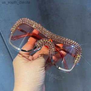 Luxury Oversized Y2k Sunglasses Women Metal Rimless Vintage Silver Sun Glasses Big Rhinestone Feamle Shades L230523