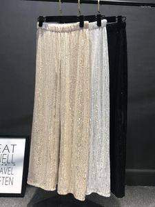 Kvinnor Pants Tossy Women Silver Full Sequined Wide Leg Elastic Midje Bling Luxury Chic Capris Casual Gold Long Female Club 2023