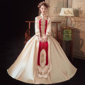 Ubranie etniczne chiński styl eleganckie małżeństwo qipao panna młoda sukienka ślubna znakomita cekiny szampana haft haft cheongsam