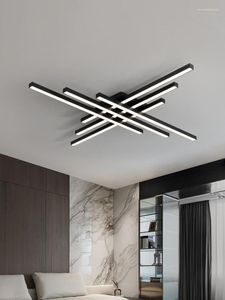Deckenleuchten Schwarzer Kronleuchter Quadratische Schlafzimmerlampen Wohnzimmerlampe Led Nordic Minimalistischer kreativer Streifen
