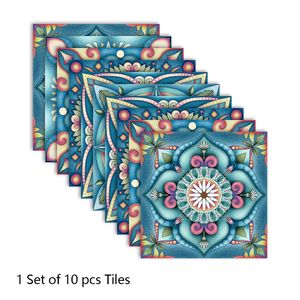 Azulejos estilo mandala colorido adesivo de chão cozinha banheiro chão decoração de casa resistente ao desgaste papel de parede de arte fosco à prova d'água